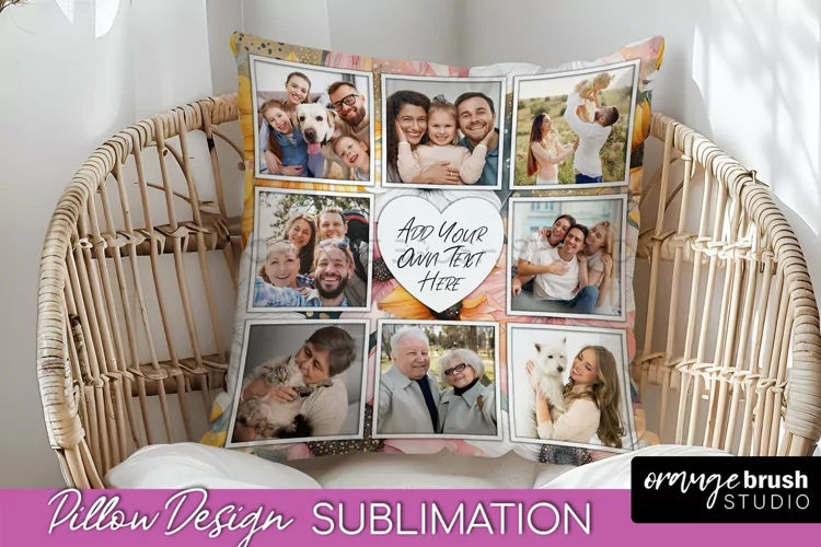 Family Photo Frame Pillow Sublimation - Floral Pillow Cover