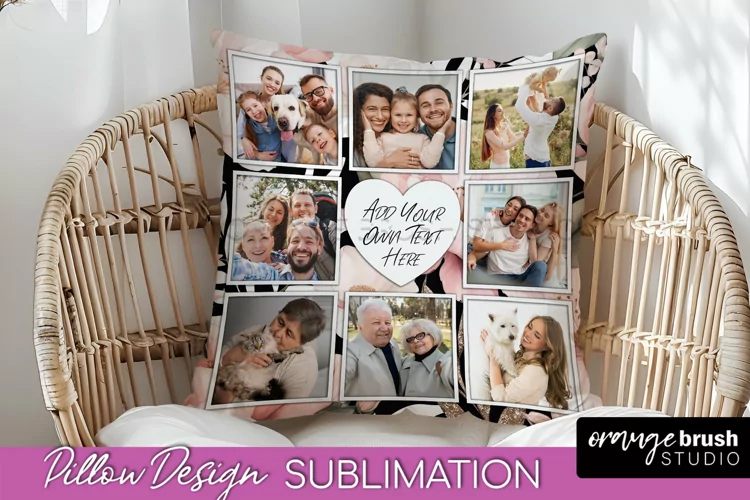 Family Photo Frame Pillow Sublimation - Floral Pillow Cover