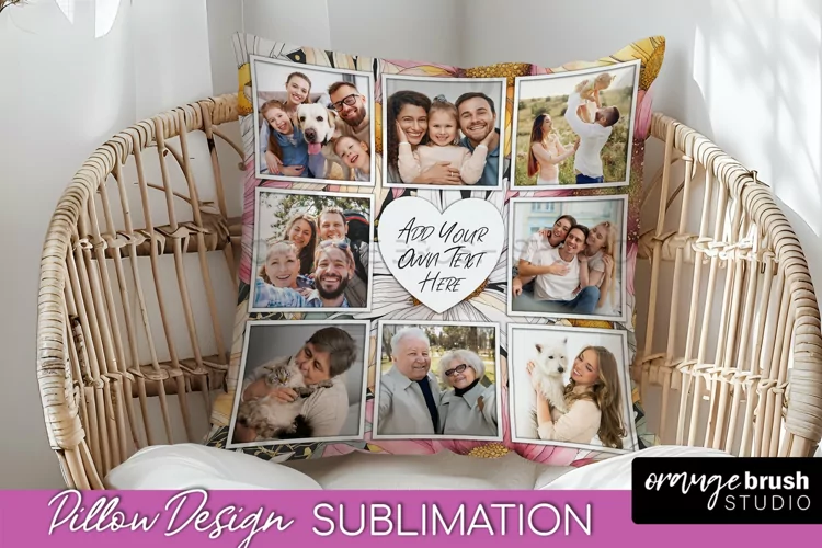 Family Photo Frame Pillow Sublimation - Floral Pillow Cover