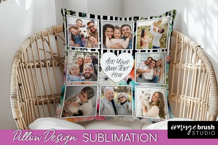 Family Photo Frame Pillow Sublimation - Floral Pillow Cover