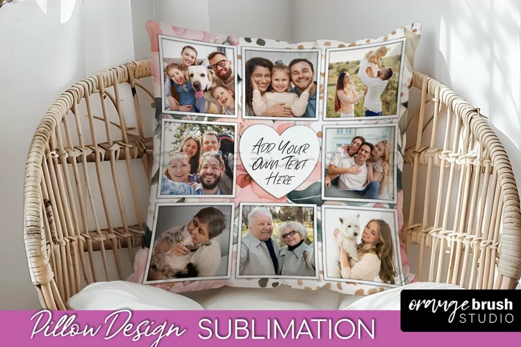 Family Photo Frame Pillow Sublimation - Floral Pillow Cover