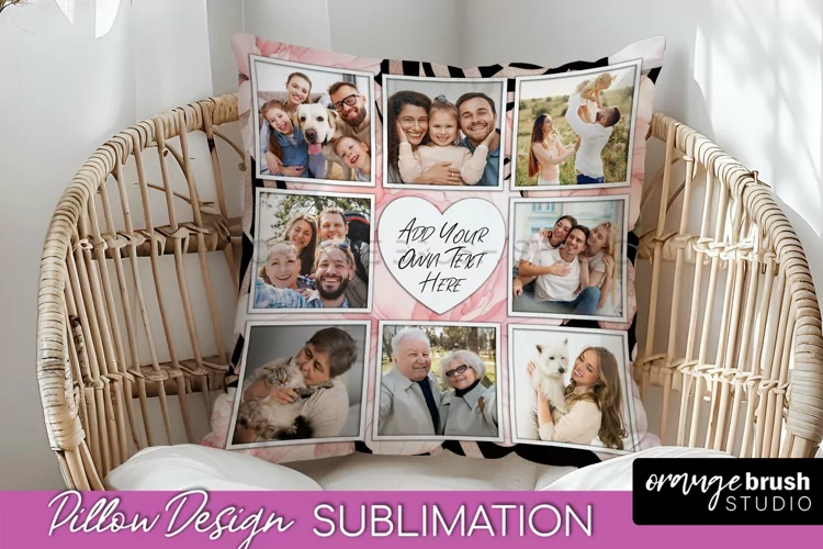 Family Photo Frame Pillow Sublimation - Floral Pillow Cover