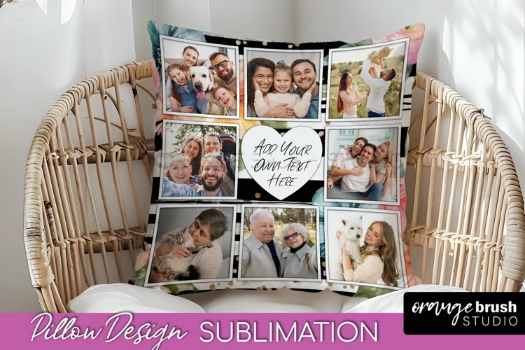 Family Photo Frame Pillow Sublimation - Floral Pillow Cover