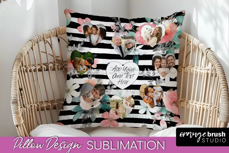 Family Photo Frame Pillow Sublimation - Floral Pillow Cover