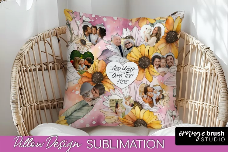 Family Photo Frame Pillow Sublimation - Floral Pillow Cover