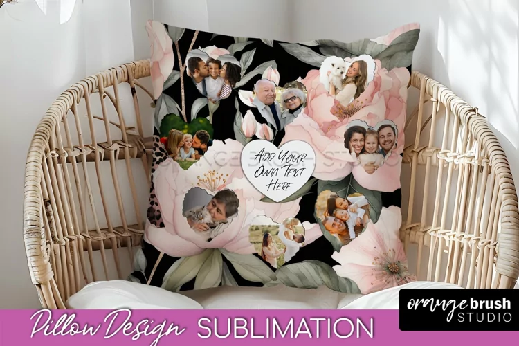 Family Photo Frame Pillow Sublimation - Floral Pillow Cover