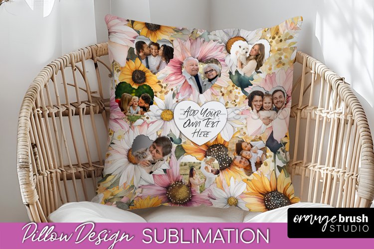 Family Photo Frame Pillow Sublimation - Floral Pillow Cover