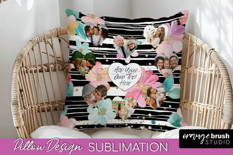 Family Photo Frame Pillow Sublimation - Floral Pillow Cover