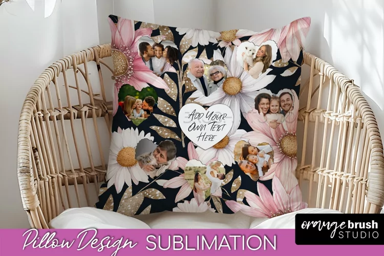Family Photo Frame Pillow Sublimation - Floral Pillow Cover