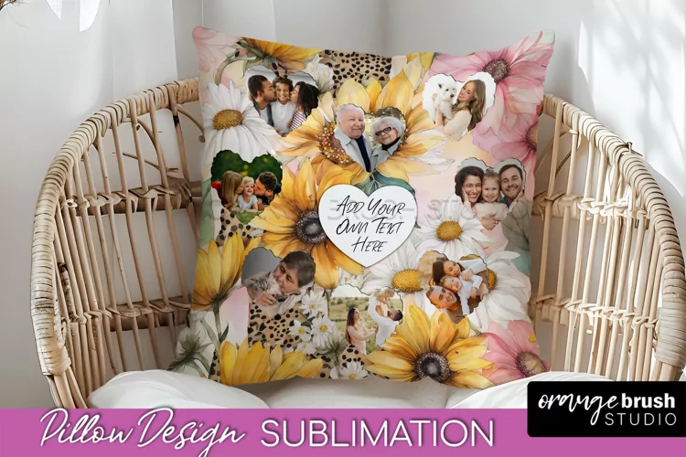 Family Photo Frame Pillow Sublimation - Floral Pillow Cover