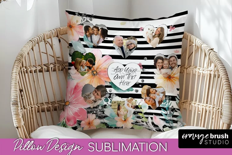 Family Photo Frame Pillow Sublimation - Floral Pillow Cover