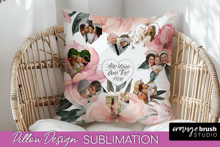 Family Photo Frame Pillow Sublimation - Floral Pillow Cover
