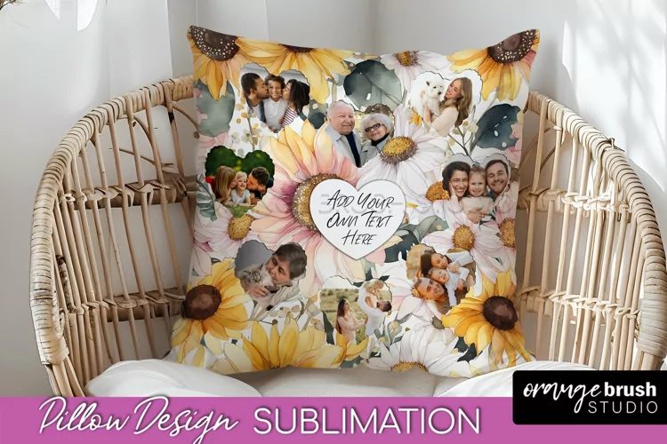 Family Photo Frame Pillow Sublimation - Floral Pillow Cover