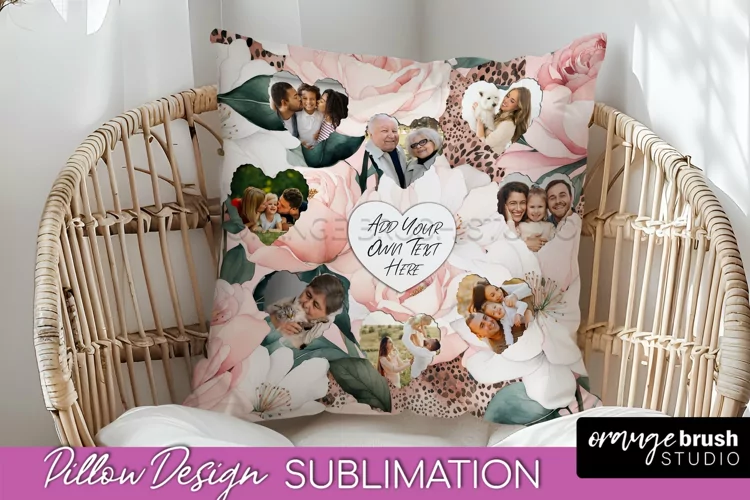 Family Photo Frame Pillow Sublimation - Floral Pillow Cover