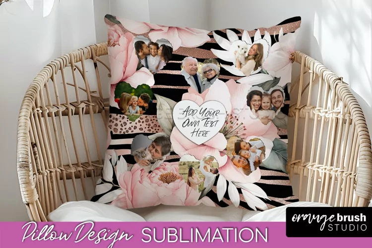 Family Photo Frame Pillow Sublimation - Floral Pillow Cover