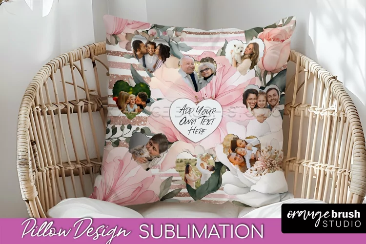 Family Photo Frame Pillow Sublimation - Floral Pillow Cover