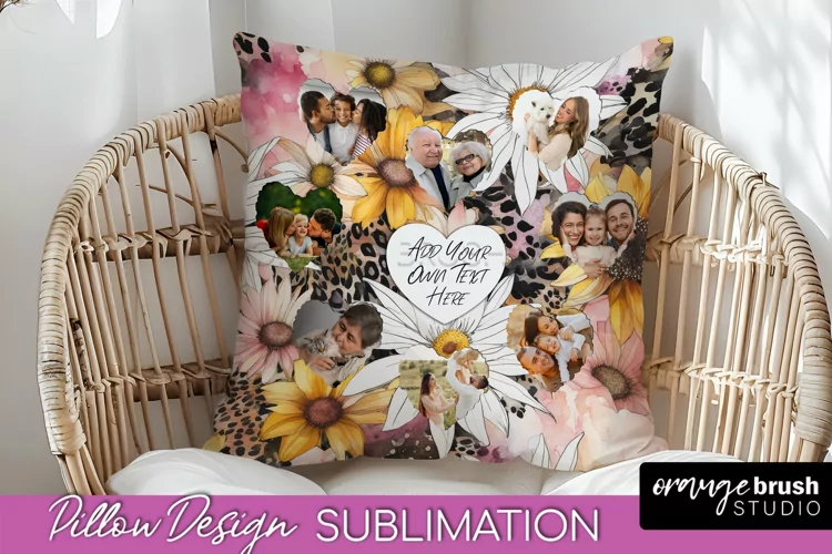 Family Photo Frame Pillow Sublimation - Floral Pillow Cover