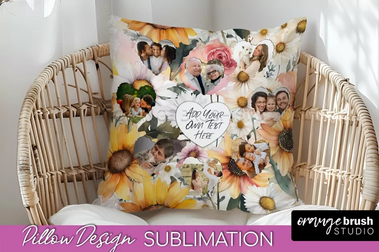 Family Photo Frame Pillow Sublimation - Floral Pillow Cover