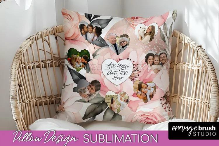 Family Photo Frame Pillow Sublimation - Floral Pillow Cover