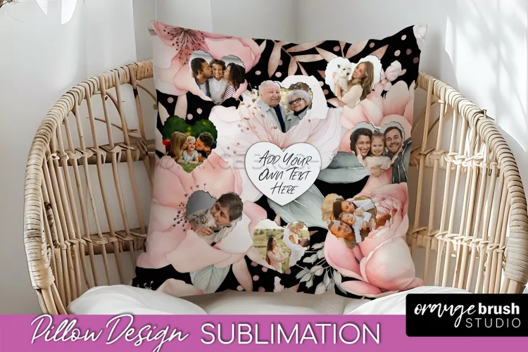 Family Photo Frame Pillow Sublimation - Floral Pillow Cover