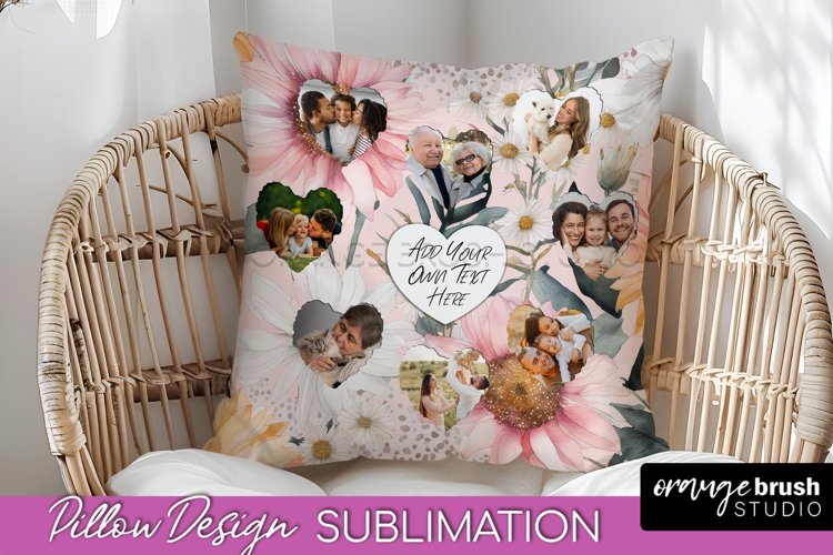 Family Photo Frame Pillow Sublimation - Floral Pillow Cover