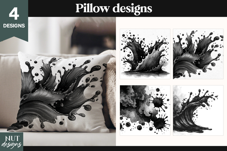 Black Ink Splash Pillow PNGs bold black pillow sublimation