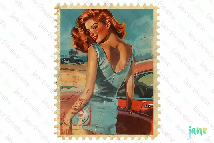 Pin-Up Girl Postage Stamps Sublimation