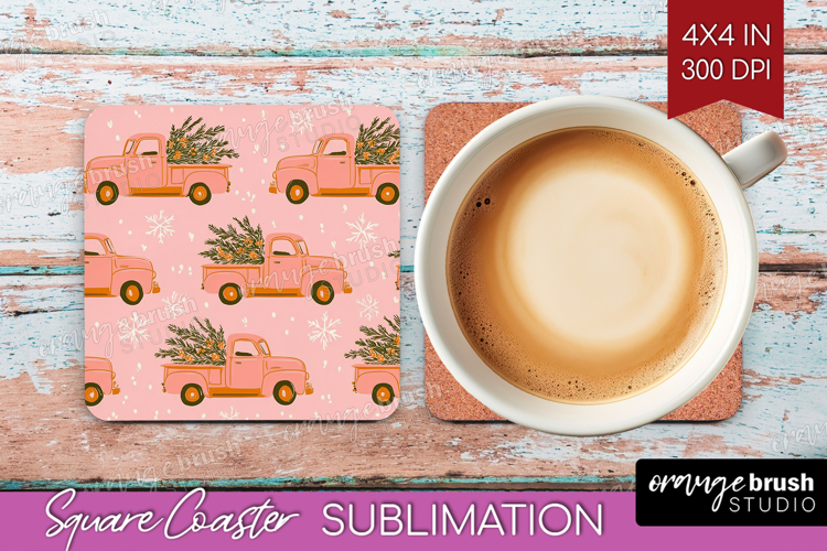 Pink Christmas Square Coaster - Coquette Xmas Coaster PNG
