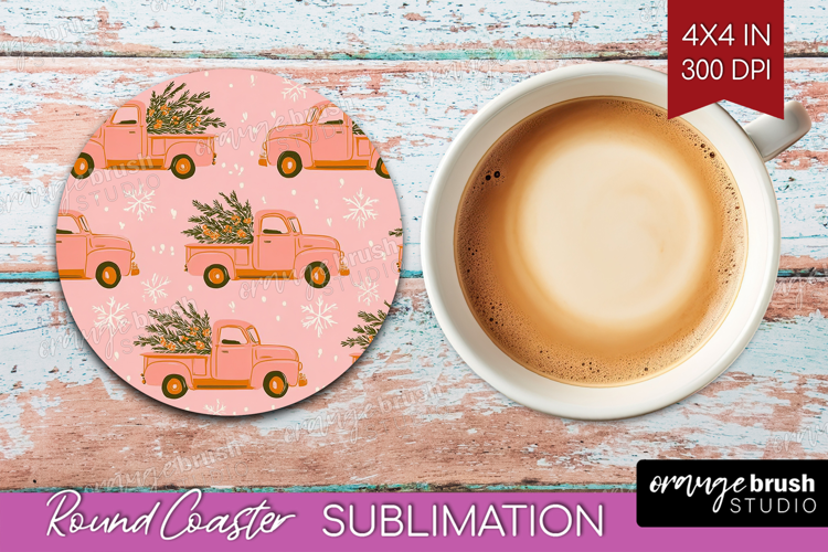 Pink Christmas Round Coaster - Coquette Xmas Coaster PNG