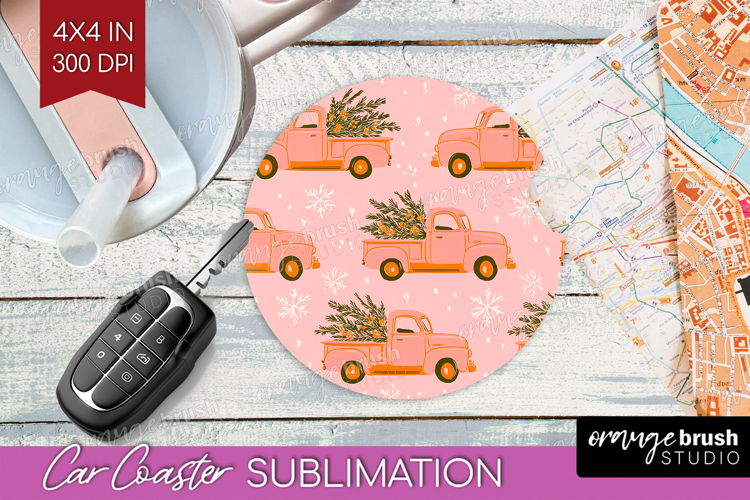 Pink Christmas Car Coaster - Coquette Xmas Coaster PNG