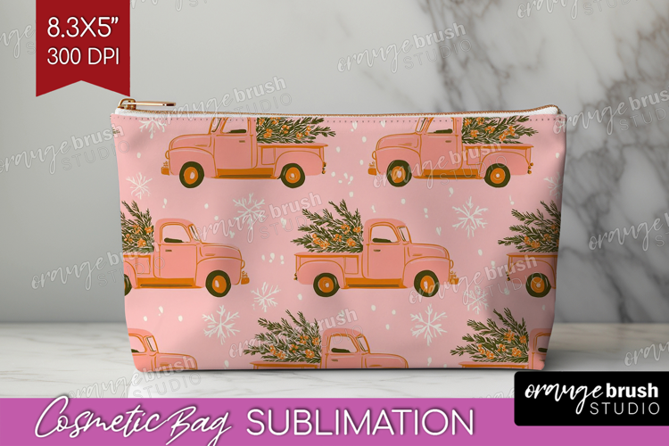 Pink Christmas Cosmetic Bag - Coquette Xmas Makeup Bag PNG