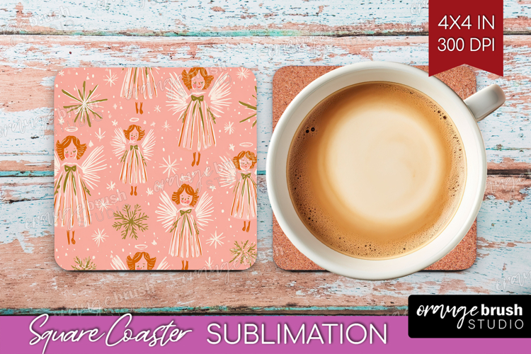 Pink Christmas Square Coaster - Coquette Xmas Coaster PNG