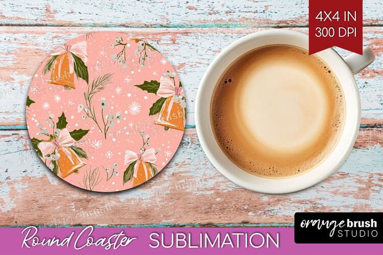 Pink Christmas Round Coaster - Coquette Xmas Coaster PNG example image 1