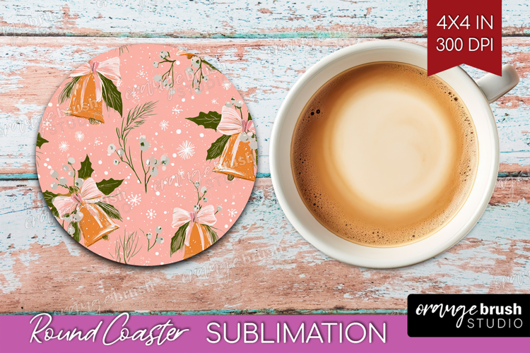 Pink Christmas Round Coaster - Coquette Xmas Coaster PNG