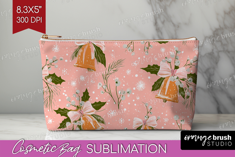 Pink Christmas Cosmetic Bag - Coquette Xmas Makeup Bag PNG