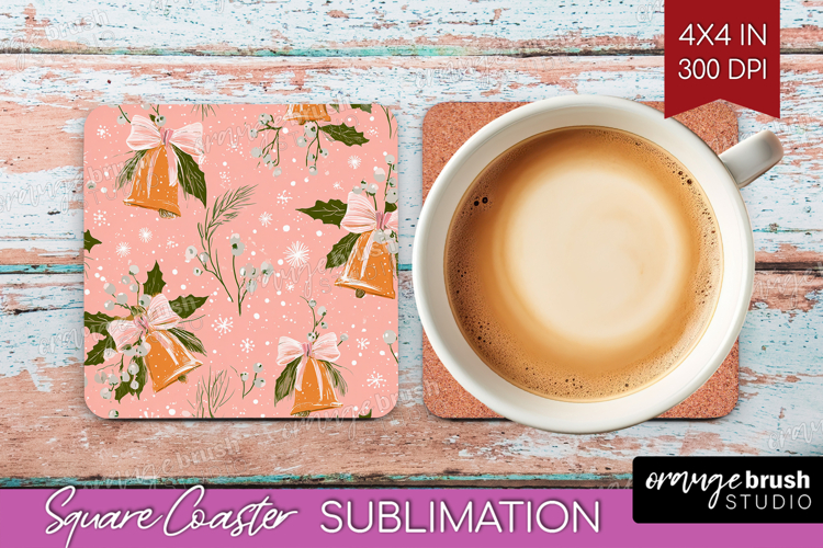 Pink Christmas Square Coaster - Coquette Xmas Coaster PNG