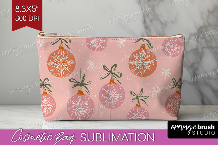 Pink Christmas Cosmetic Bag - Coquette Xmas Makeup Bag PNG