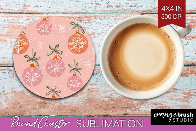 Pink Christmas Round Coaster - Coquette Xmas Coaster PNG