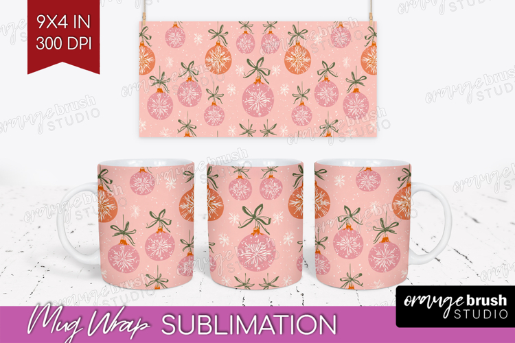 Pink Christmas Mug Wrap - Coquette Xmas Mug PNG Sublimation
