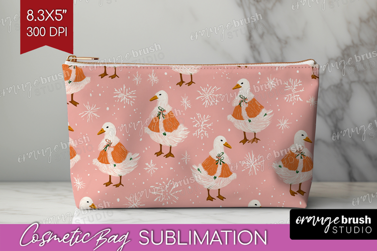 Pink Christmas Cosmetic Bag - Coquette Xmas Makeup Bag PNG