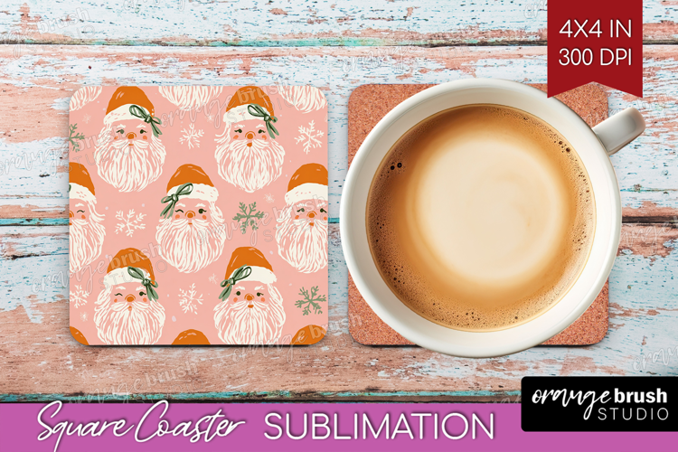 Pink Christmas Square Coaster - Coquette Xmas Coaster PNG
