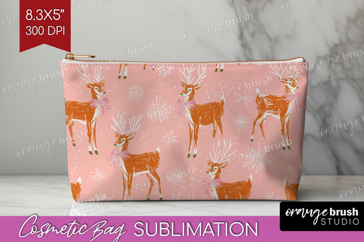 Pink Christmas Cosmetic Bag - Coquette Xmas Makeup Bag PNG