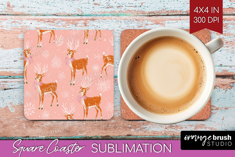 Pink Christmas Square Coaster - Coquette Xmas Coaster PNG