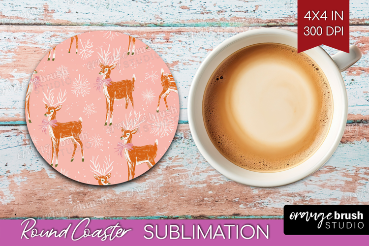 Pink Christmas Round Coaster - Coquette Xmas Coaster PNG