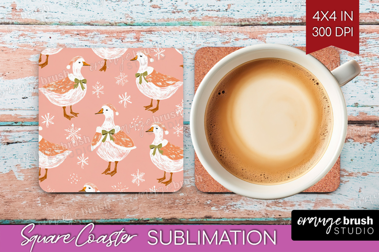 Pink Christmas Square Coaster - Coquette Xmas Coaster PNG