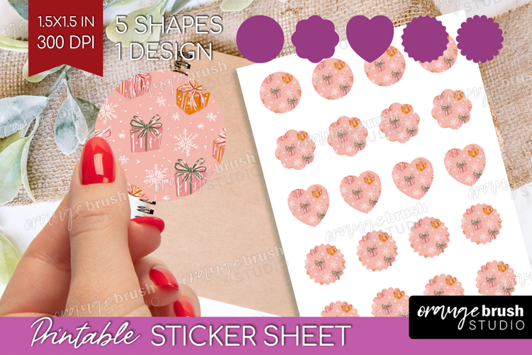 Pink Christmas Round Sticker - Coquette Xmas Printable Sheet