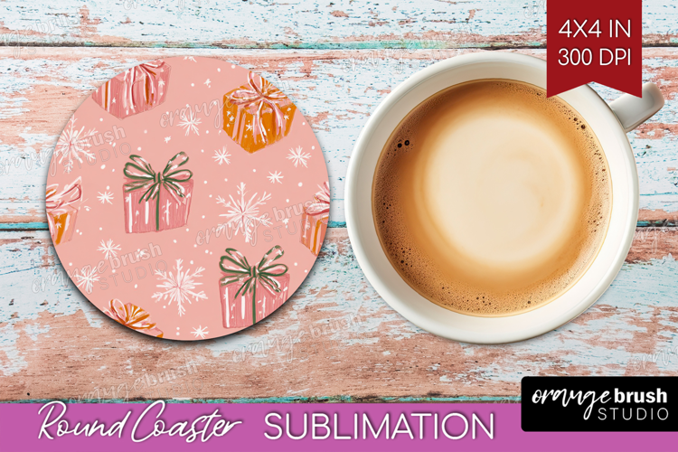 Pink Christmas Round Coaster - Coquette Xmas Coaster PNG