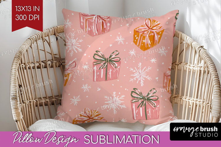 Pink Christmas Pillow Sublimation - Coquette Xmas Pillow PNG