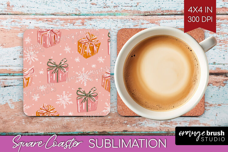Pink Christmas Square Coaster - Coquette Xmas Coaster PNG example image 1