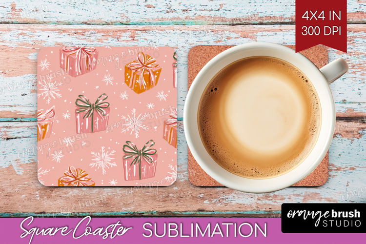 Pink Christmas Square Coaster - Coquette Xmas Coaster PNG